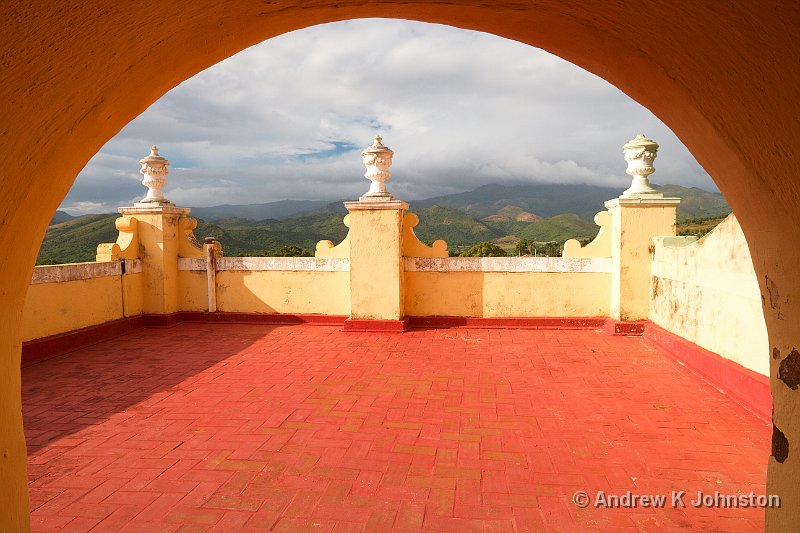 1110_7D_3854.jpg - First floor roof detail with mountains beyond, Trinidad