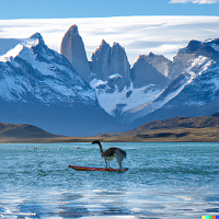 DallE-photo-guanaco-paddle-board