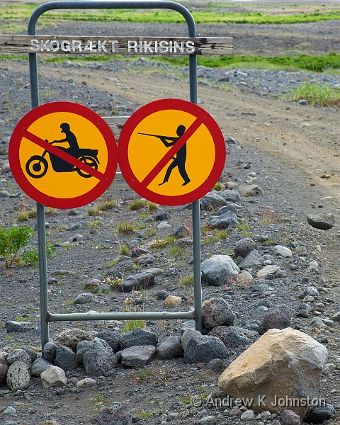0811_7D_6874.jpg - "Please don't shoot the motocyclists!"Road sign near Geysir, Iceland.