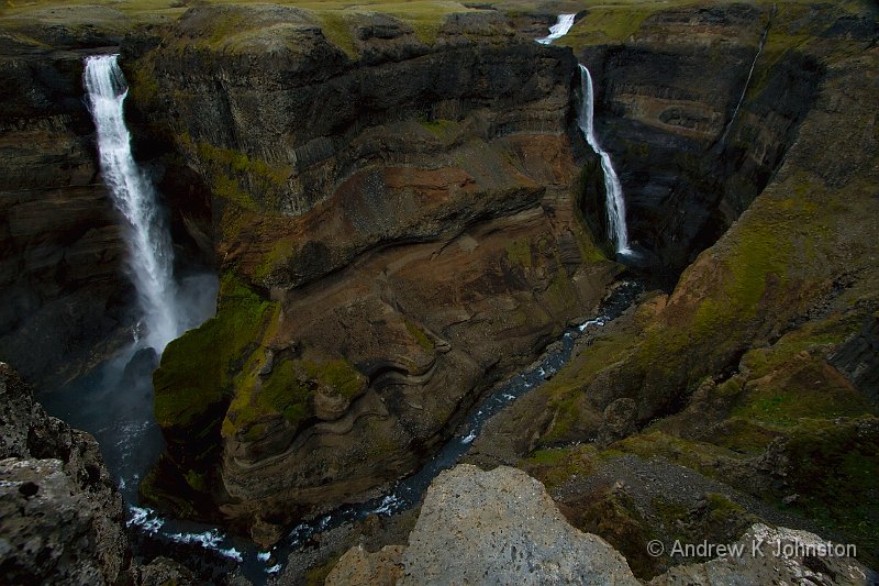 0811_7D_7233.jpg - The twin waterfalls at Haifoss. Taken lying on my front, camera held in front of me out over the edge.