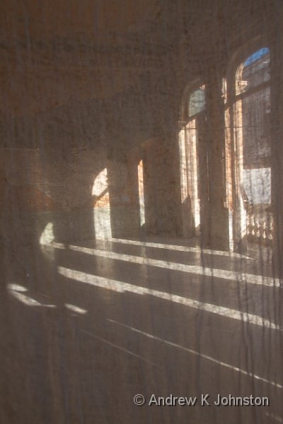 1110_7D_2514.jpg - Interior of the old cafe, photographed through a muslin sheet hanging up to dry in the middle of this elegant old space.